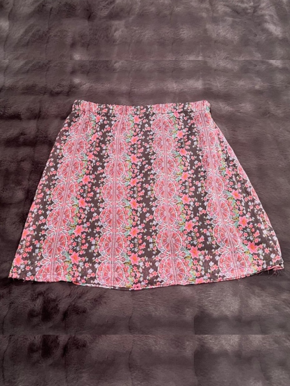 Pink Floral Skirt with Elastic Waist & Lining (Size XS)
